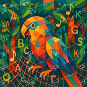 a parrot recites the jungle alphabet