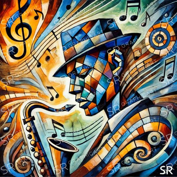 a saxophonist entangled in notes