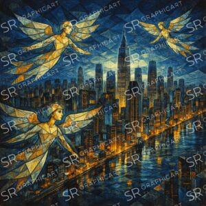 New York at night, angels between worlds