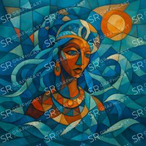Yemoja, mother of the oceans in crystalline waves
