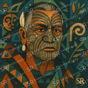 a face covered with moko, a portrait with the soul of an ancestor
