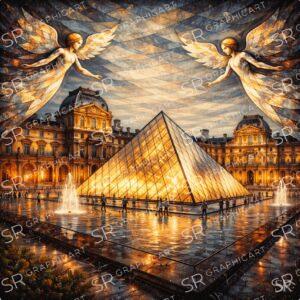angels in Paris above the Louvre