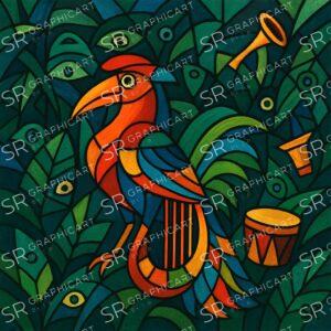 cubist tropical bird harp