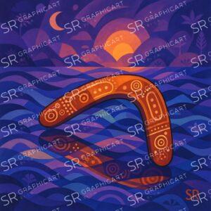 the nighttime reflection of a boomerang in the waters of time