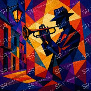 shadow playing the trumpet at night